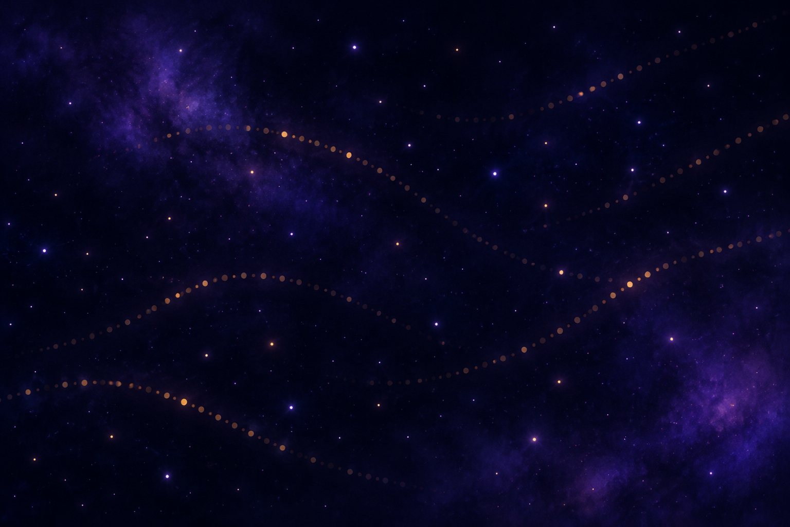 Conceptual artwork of a dark blue sky with scattered lights and faint amber dotted paths suggesting possible motion. The paths symbolize a gamma-ray search, not confirmed moving sources or an observed sky image.